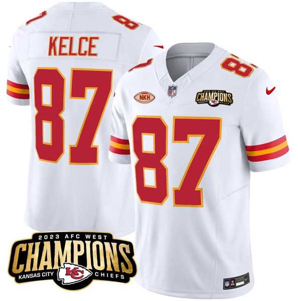 Men & Women & Youth Kansas City Chiefs #87 Travis Kelce White 2023 F.U.S.E. AFC West Champions With NKH Patch Vapor Untouchable Limited Jersey,We sell and wholesale Men & Women & Youth Kansas City Chiefs #87 Travis Kelce White 2023 F.U.S.E. AFC West Champions With NKH Patch Vapor Untouchable Limited Jersey on line form chian!